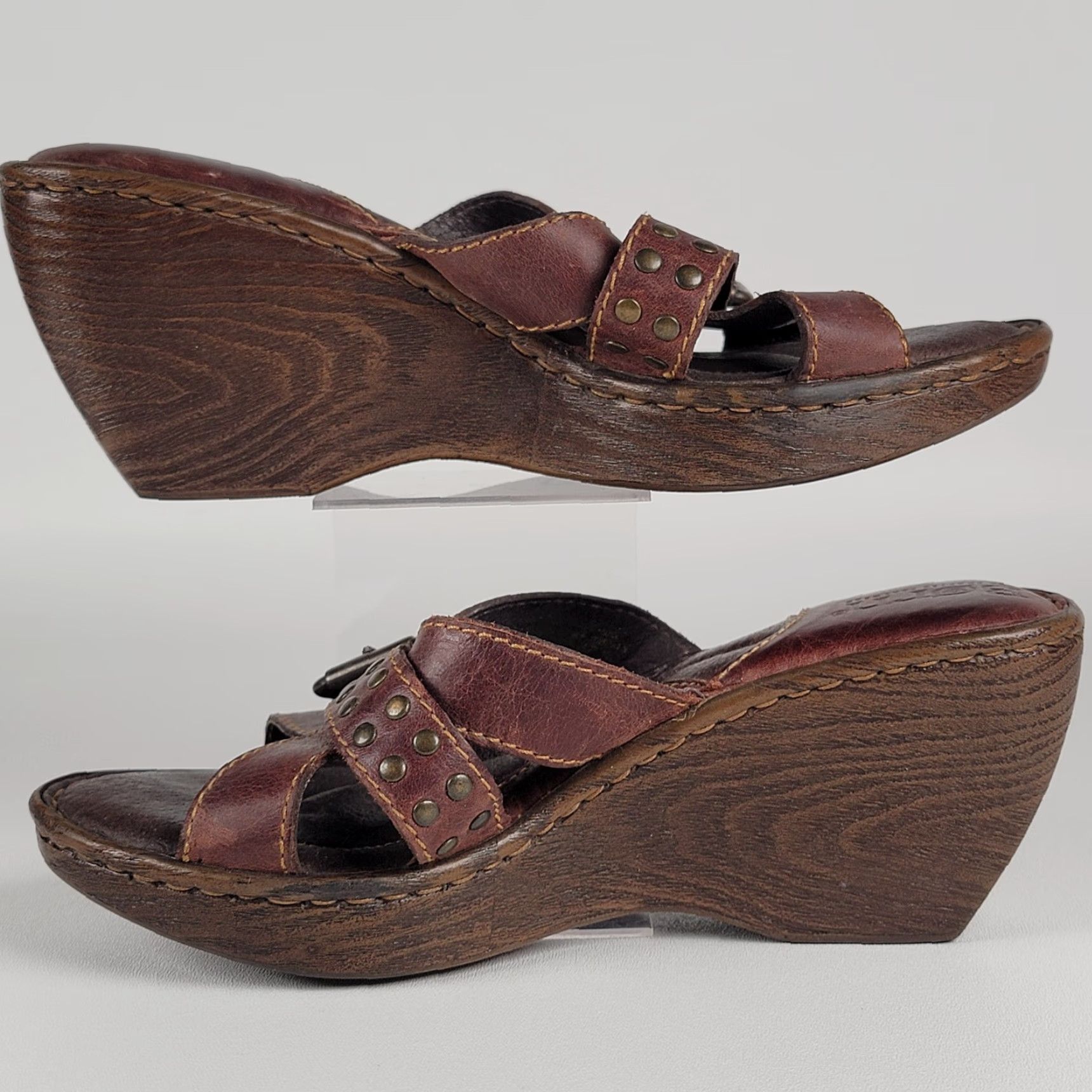 Born Born Brown Leather Criss Cross Studs Buckle Wedge Slide Sandals 38/ 7 US Size US 7 / IT 37 - 4 Thumbnail