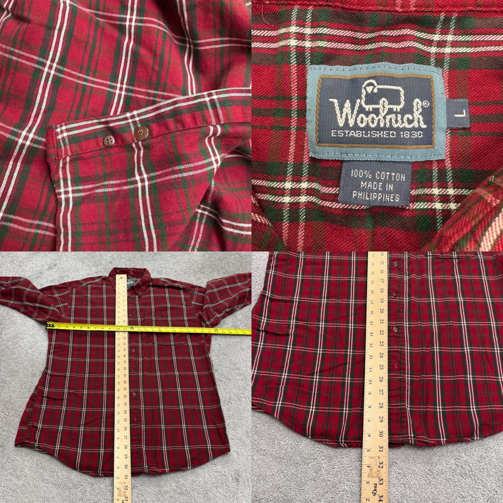 Vintage Vintage Woolrich Flannel Shirt Men Large Red Green Plaid 90s Casual Outdoor Heritage Workwear Size US L / EU 52-54 / 3 - 8 Thumbnail