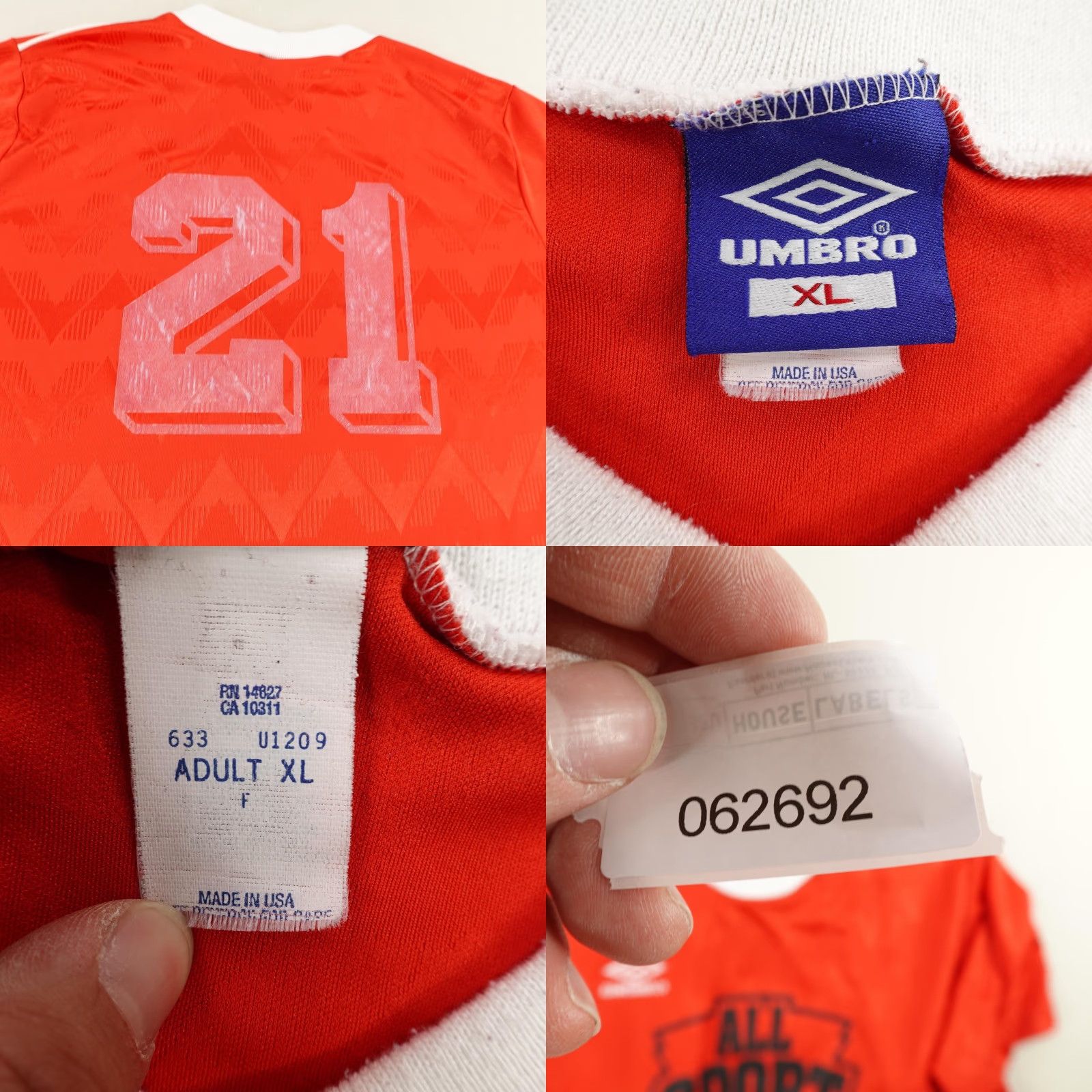 Umbro VINTAGE Umbro Shirt Mens XL Red White Soccer Jersey #21 Shiny Silky USA 90s Size US XL / EU 56 / 4 - 8 Thumbnail