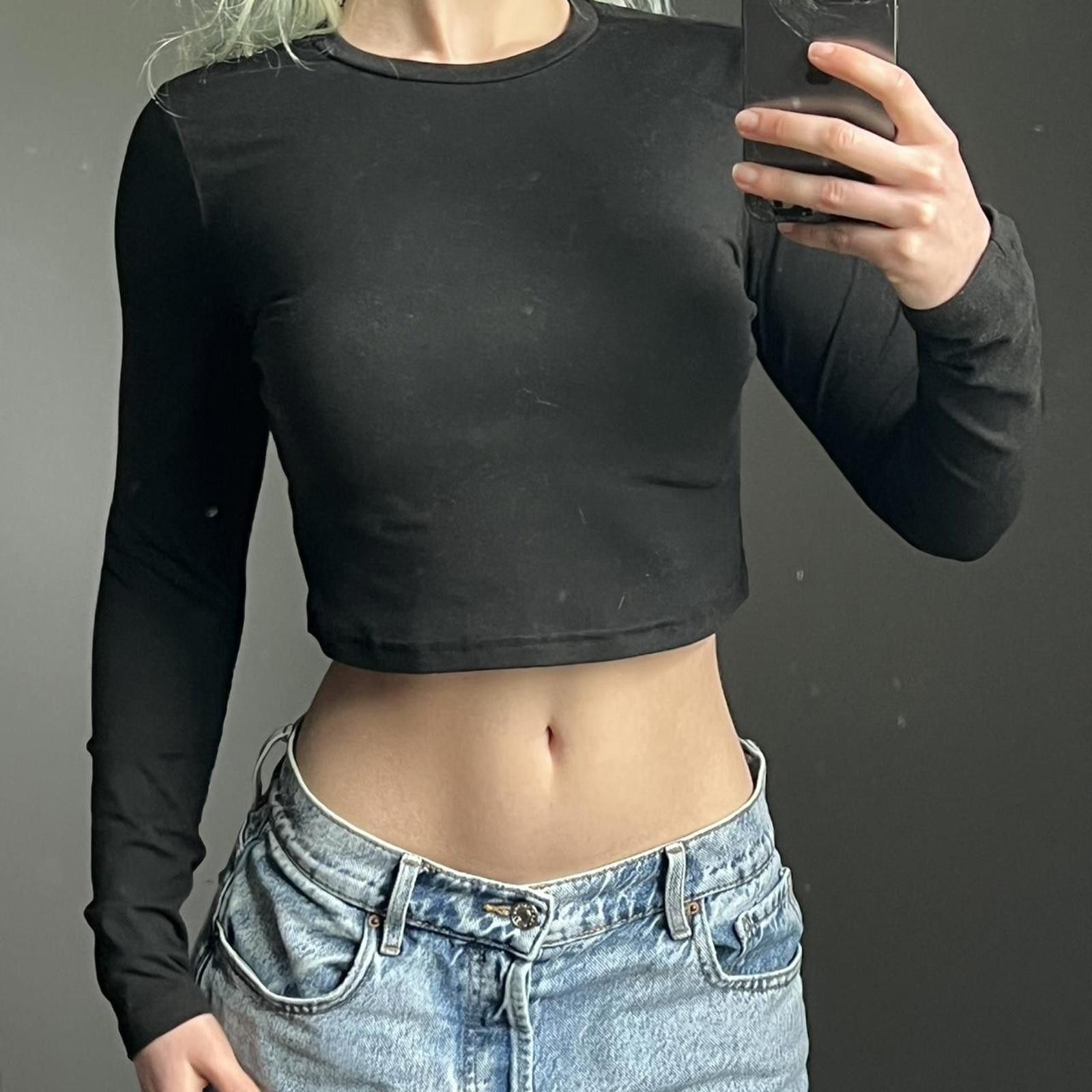 Shein Black basic long sleeve crop top Size S / US 4 / IT 40 - 7 Thumbnail