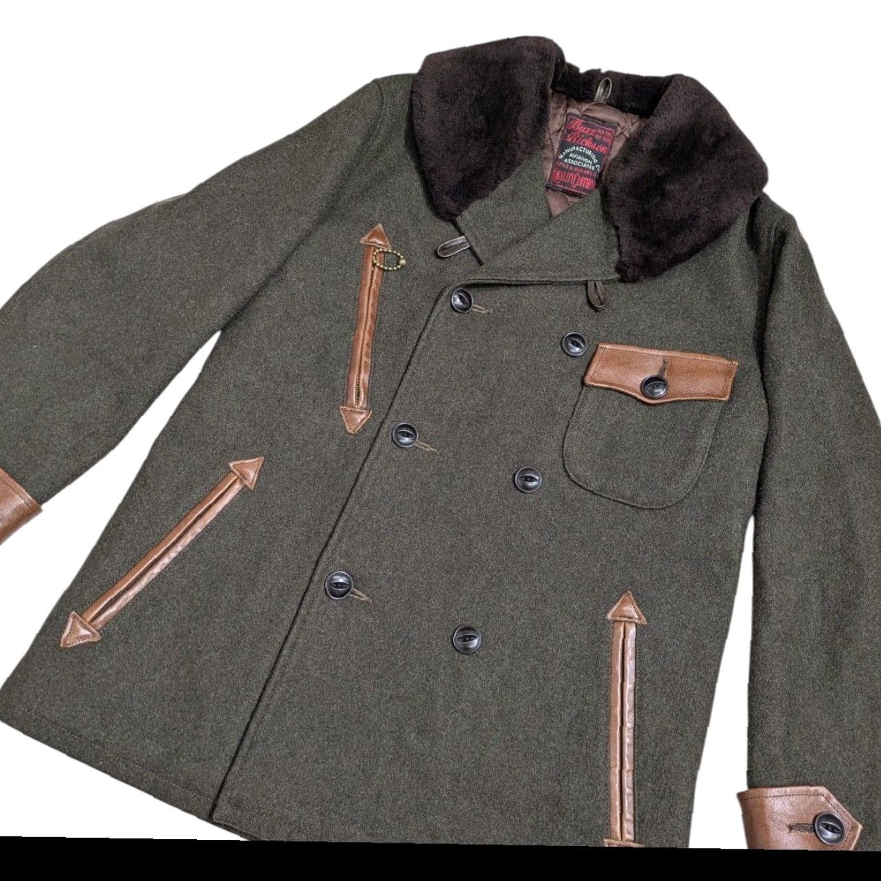 Buzz Rickson's Buzz Rickson's Flying Wool Coat Jacket Men 36 BR12270 Coat Wool Olive Green Khaki 90% Wool 10% Nylon Japan Vintage BR12270 Mens Size US XXS / EU 40 - 3 Thumbnail