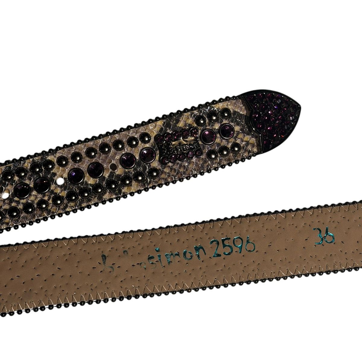 B.B. Simon Snakeskin leather studded belt. Size 32 - 2 Thumbnail
