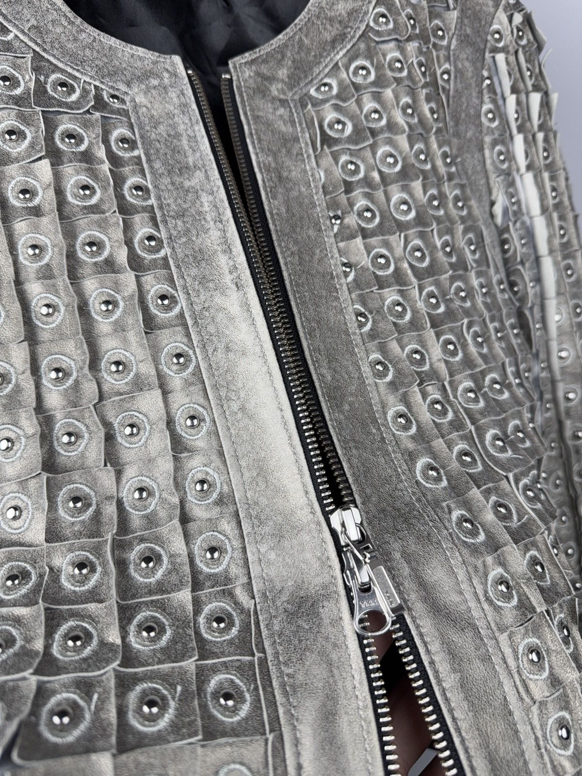 Japanese Brand 00s MANEBO Studded Leather Moto Jacket with Grommet Panels S Size S / US 4 / IT 40 - 7 Thumbnail