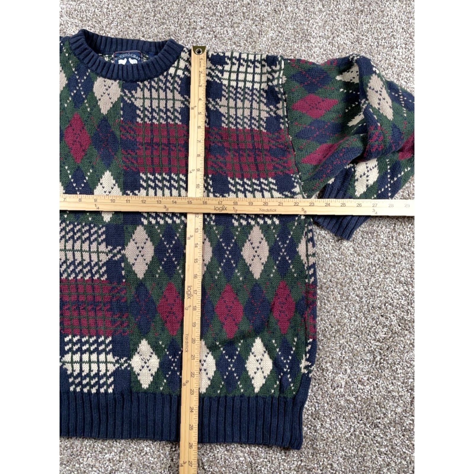 Vintage VINTAGE Woods & Gray Men's XL Sweater Chunky Knit Pullover Casual Blue Plaid Cotton Winter Size US XL / EU 56 / 4 - 5 Thumbnail