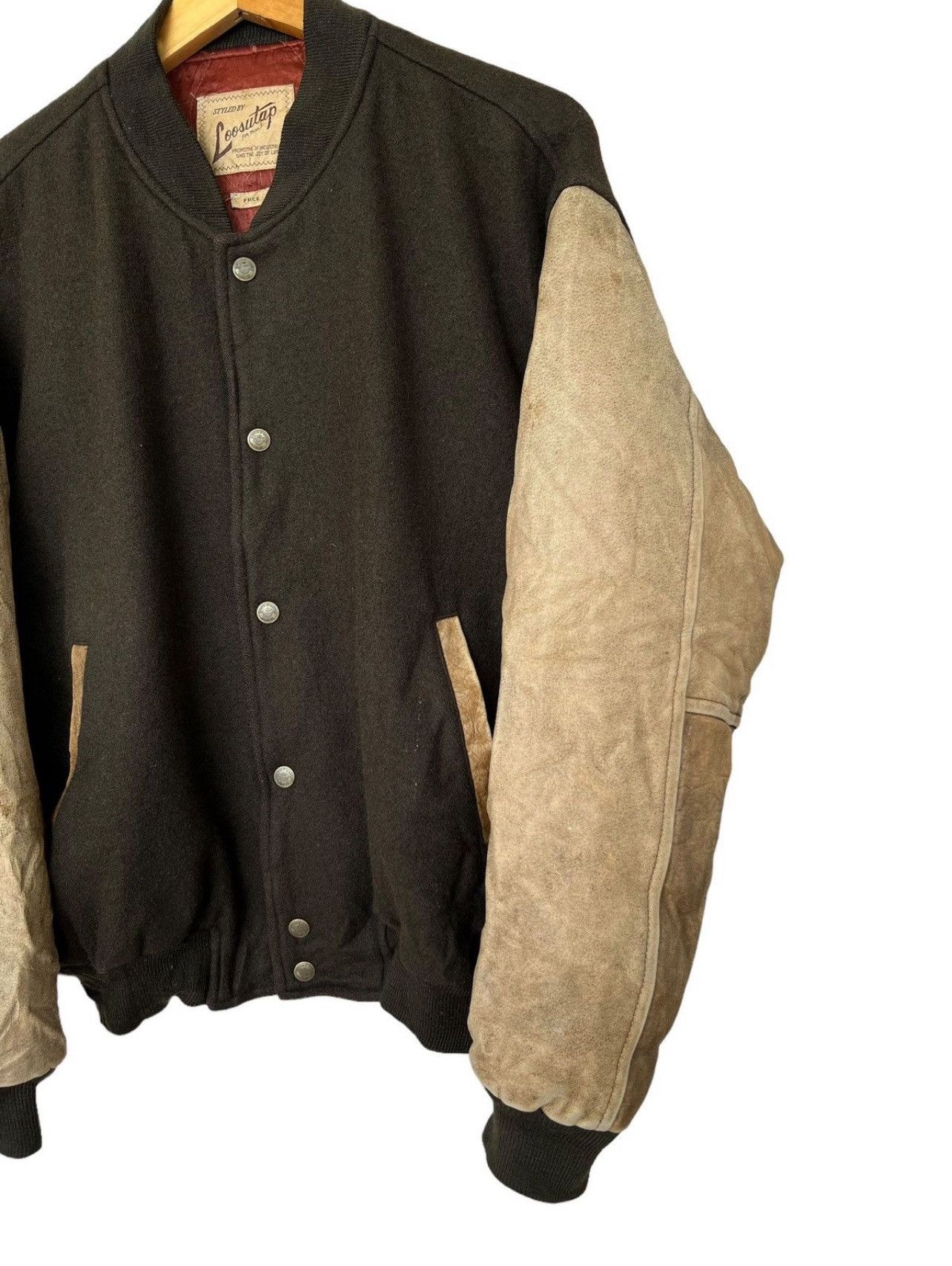 Vintage Loosutap Patch Embroidered Green Leather Varsity Jacket Size US L / EU 52-54 / 3 - 6 Thumbnail