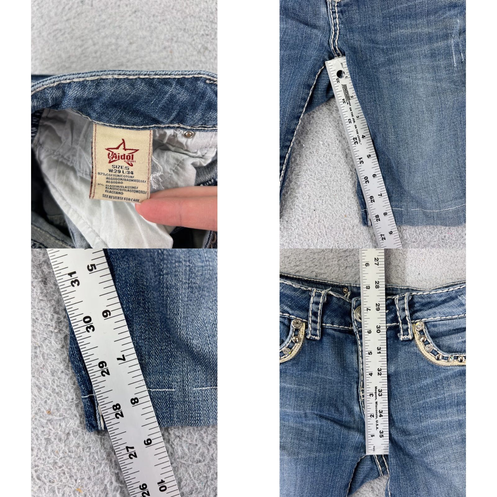 Denime LA Idol Womens Bermuda Shorts 29 Blue Denim Embroidered Bling Cotton Embellished 26x9 Casual Party/Cocktail Jeans/Shorts Womens Size 29" - 8 Thumbnail