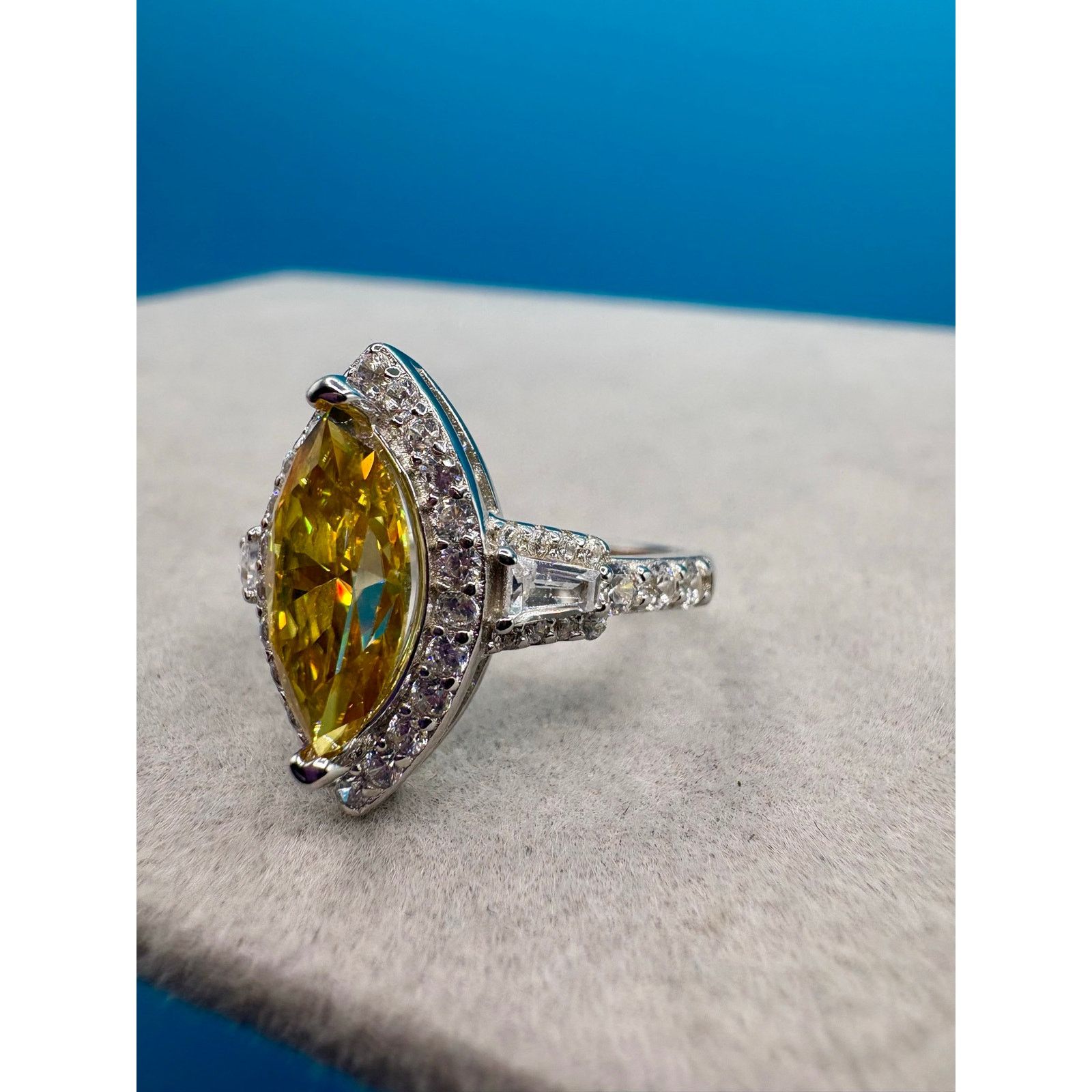 Jewelry Sz. 7 - 5CTW Citrine Marquise & White Moissanite 925 Silver Size ONE SIZE - 9 Thumbnail