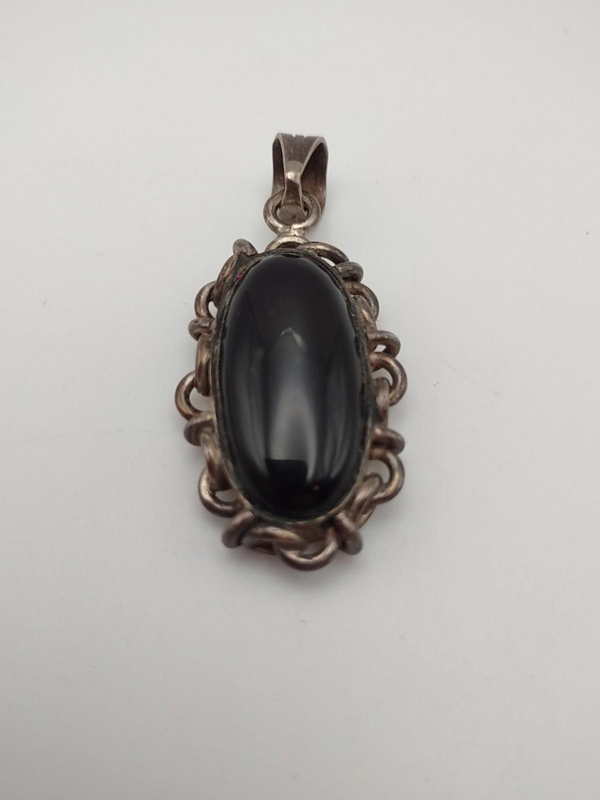 The Unbranded Brand Vintage Sterling Silver Black Onyx Scroll Frame Pendant Size ONE SIZE - 1 Thumbnail