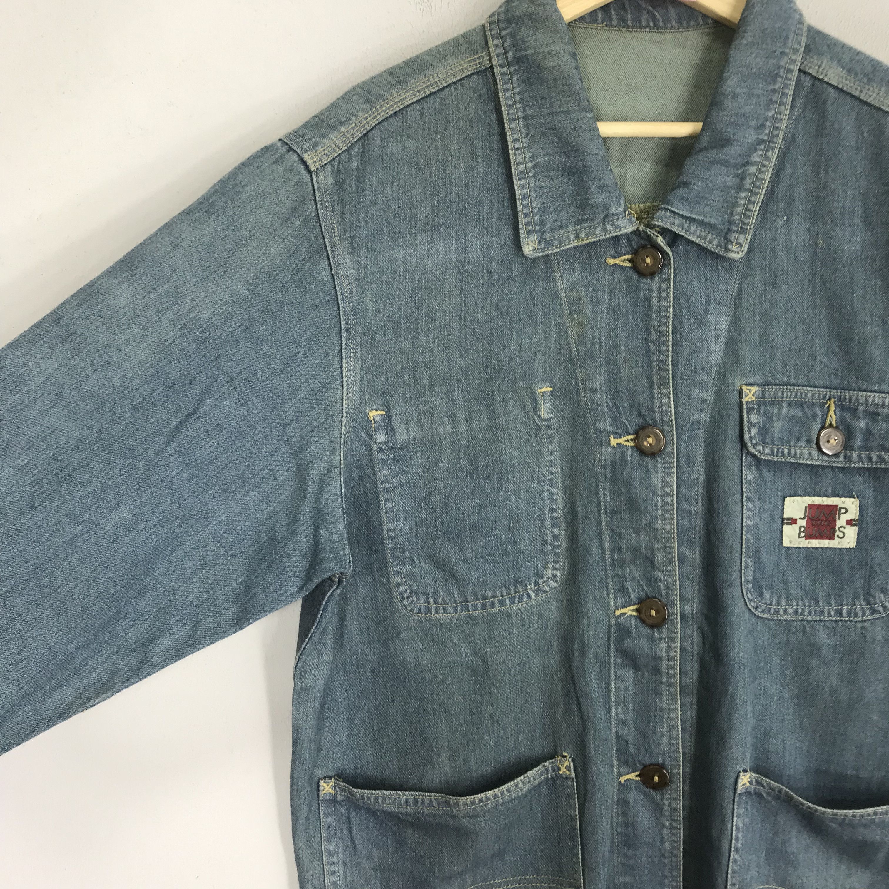 Japanese Brand Vintage 90s Denim Worker Jacket Four Pocket Frenchwork Blue Size US M / EU 48-50 / 2 - 5 Thumbnail