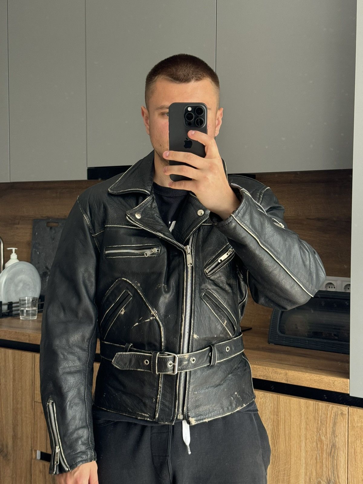 Vintage RARE 🔥 VINTAGE 90S FAST BLACK LEATHER MOTO BIKER JACKET Size US L / EU 52-54 / 3 - 8 Thumbnail