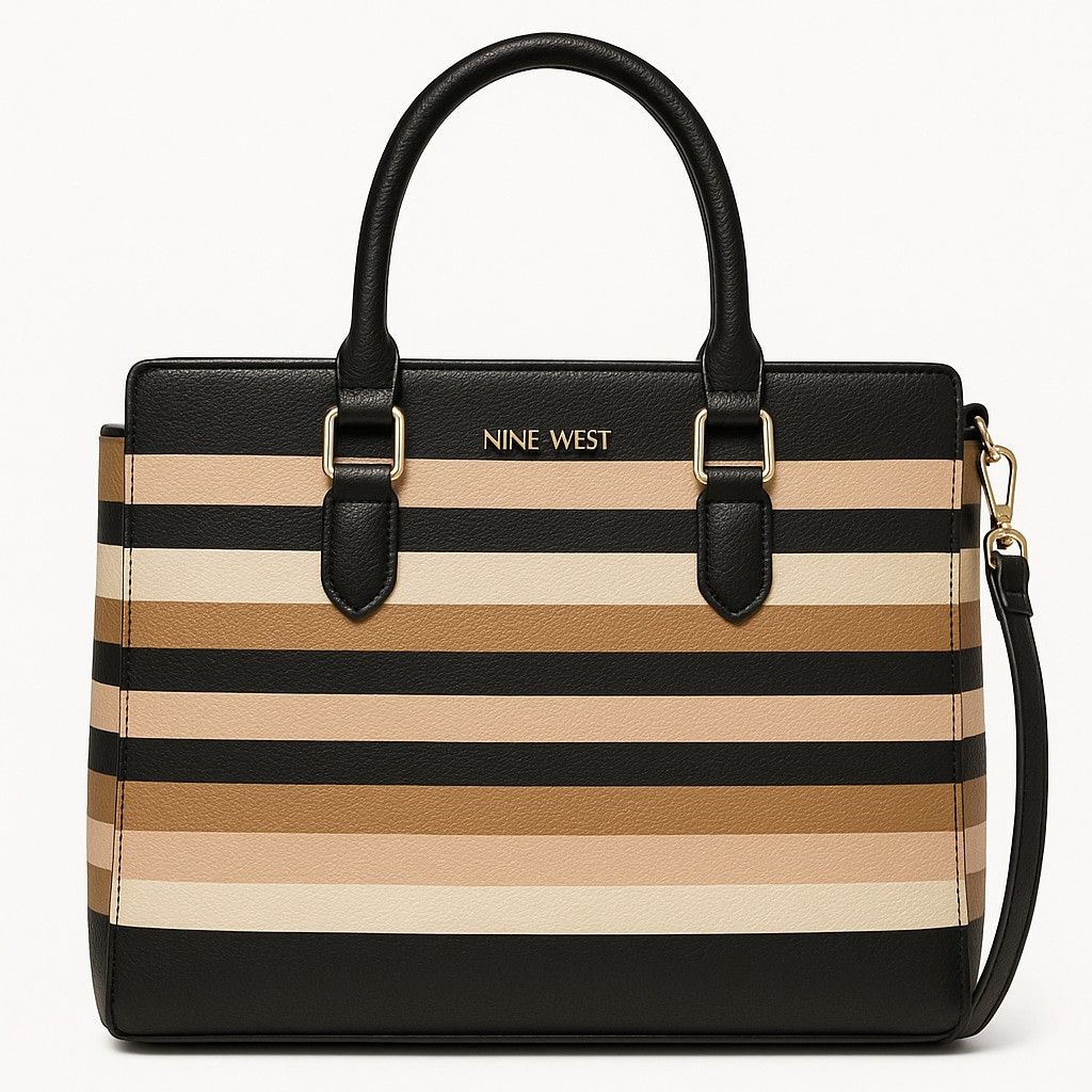Nine West Nine West Striped Satchel Handbag – Black, Brown & Tan Size ONE SIZE - 2 Thumbnail