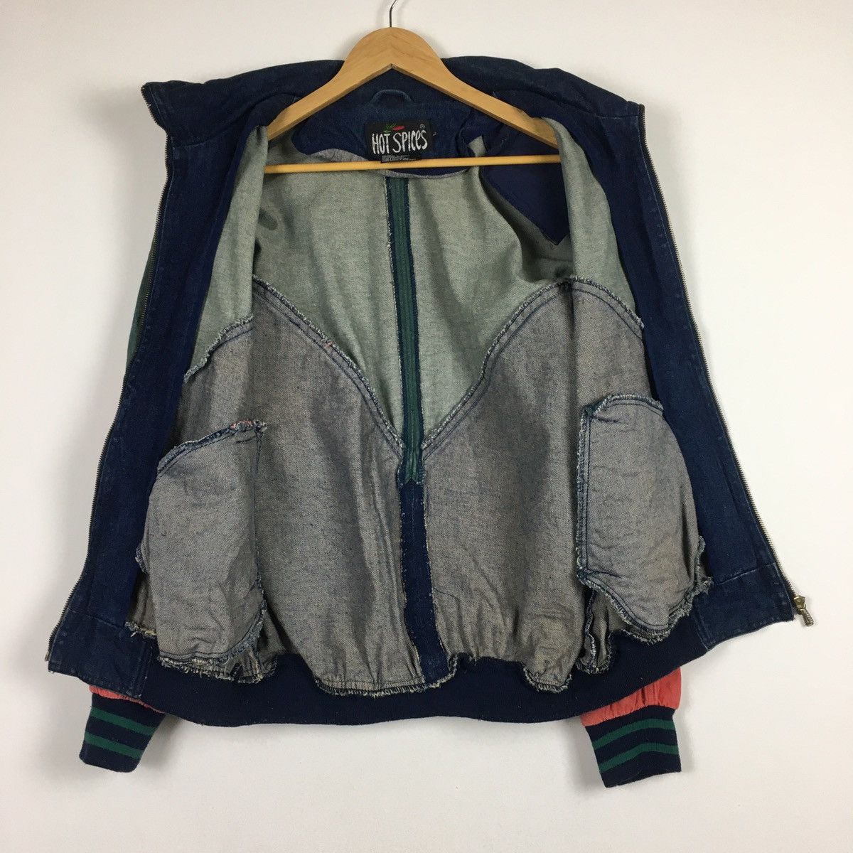 Vintage Vintage Hot Spices Colour Block Denim Bomber Size L / US 10 / IT 46 - 9 Thumbnail