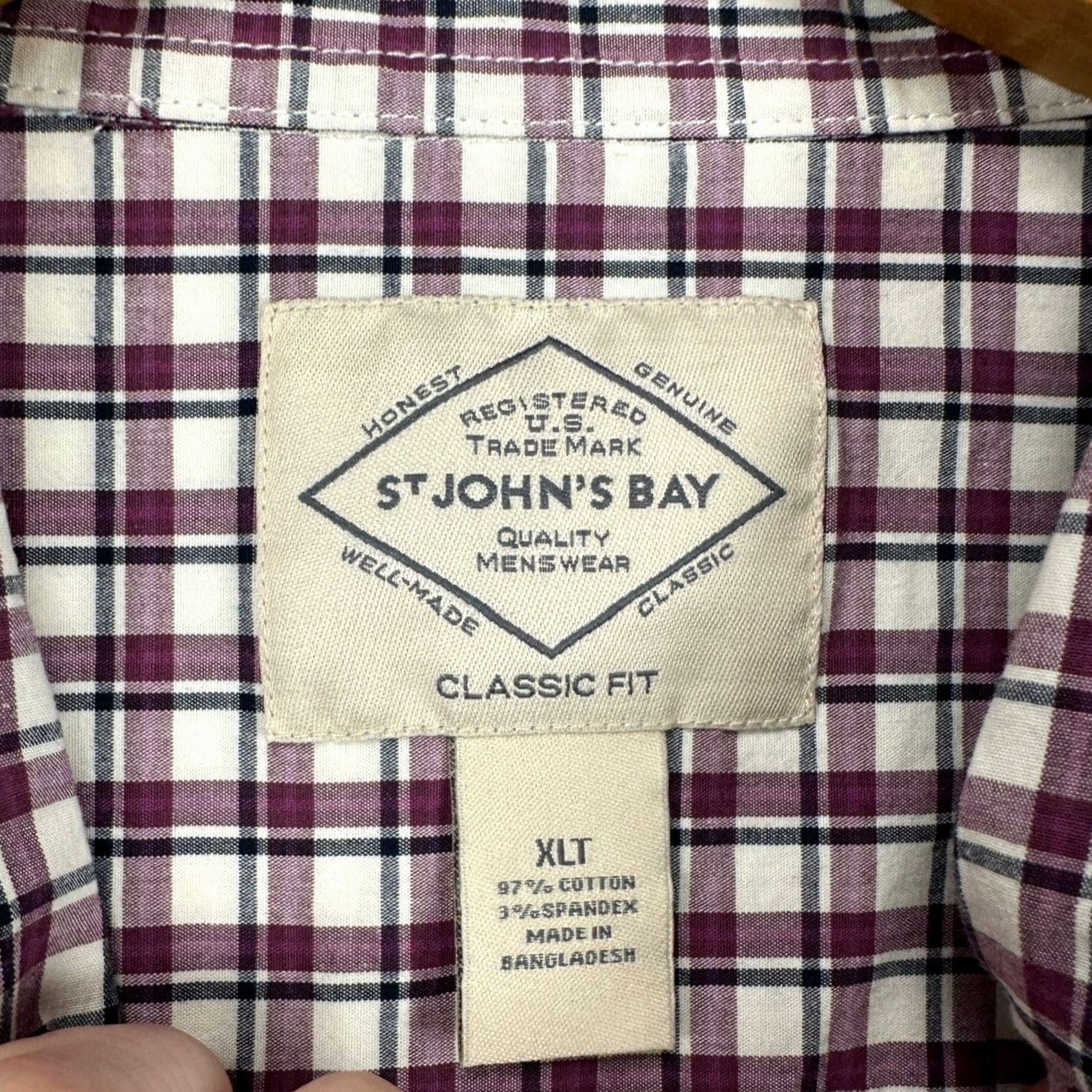 Vintage VINTAGE St. John's Bay Mens Button-Down Shirt XLT Tall Purple White Plaid Classic Fit NEW Size US XL / EU 56 / 4 - 4 Thumbnail