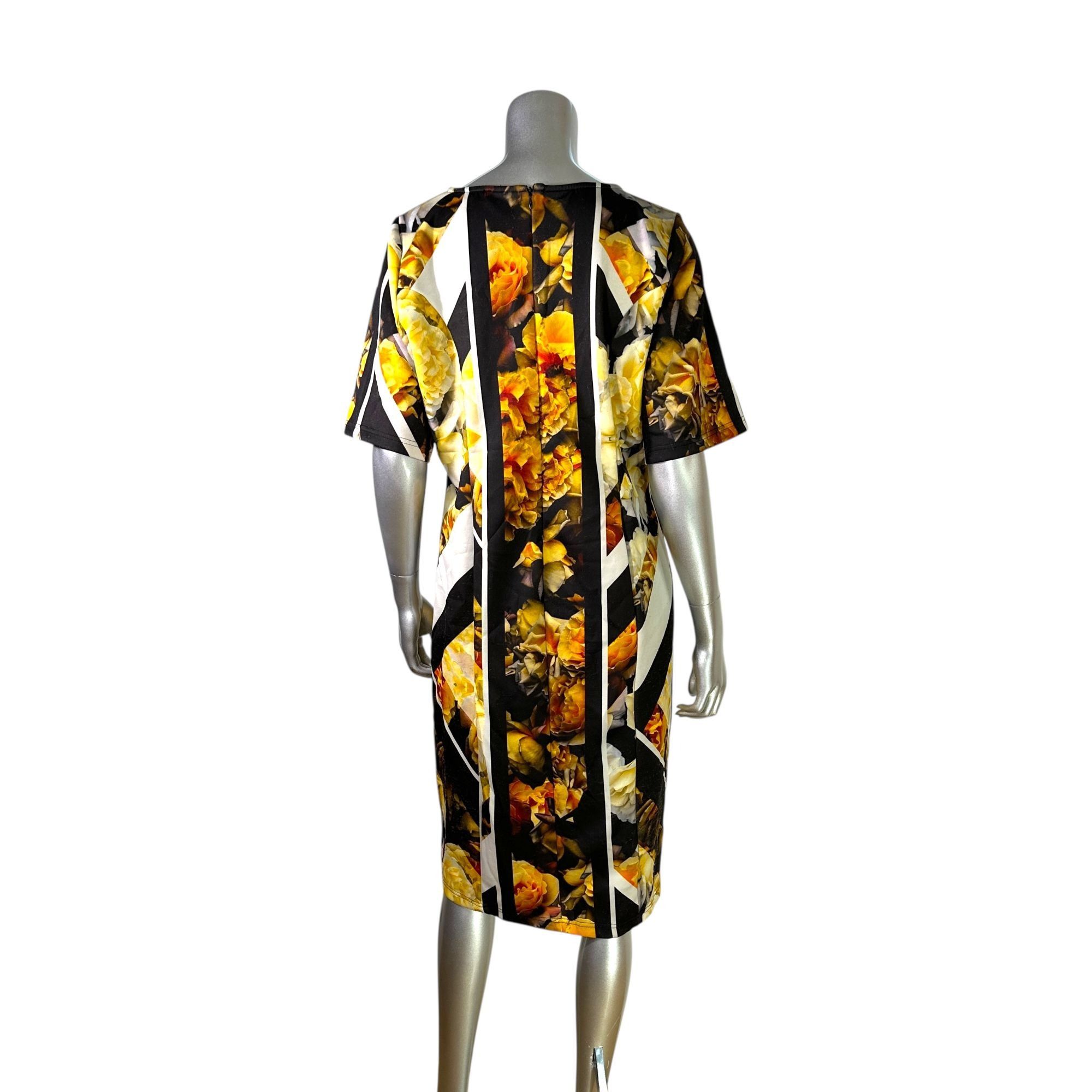 Designer Eloquii Gold and Black Floral Print Midi Dress Size 18 Shor Size XXL / US 16-18 / IT 52-54 - 2 Thumbnail