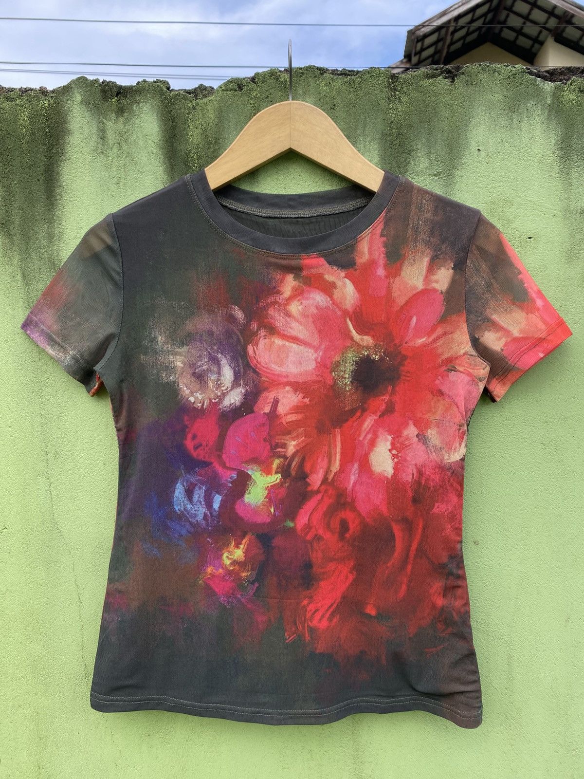 Japanese Brand H&D Artistic Floral Painting Dark Tone Tee Grunge Aesthetic Size L / US 10 / IT 46 - 1 Thumbnail