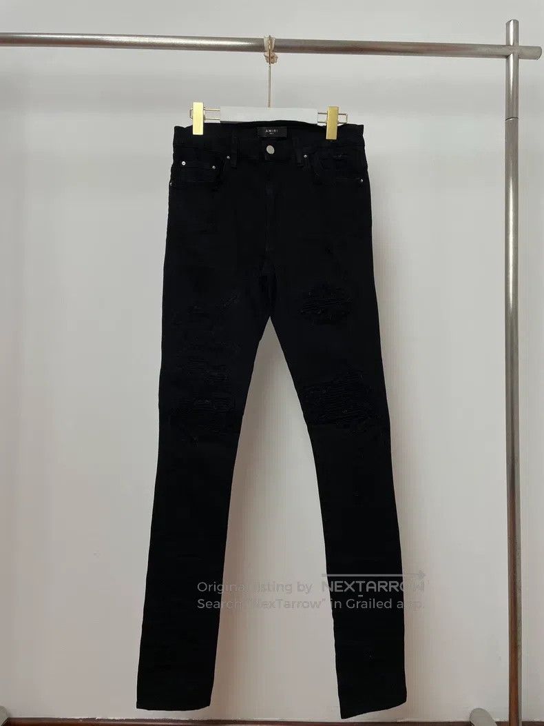 Amiri Amiri Size 31 Black hole split leather straight pants Size US 31 - 1 Thumbnail