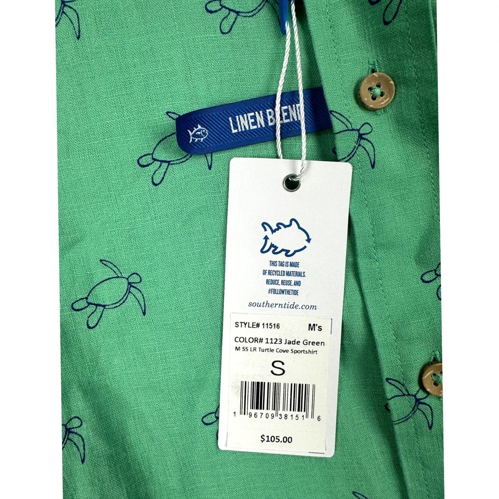 Southern Tide Southern Tide Linen Blend Turtle Cove Short Sleeve Sport Button Down Shirt S Mens Small Jade Green Size US 29 - 8 Thumbnail