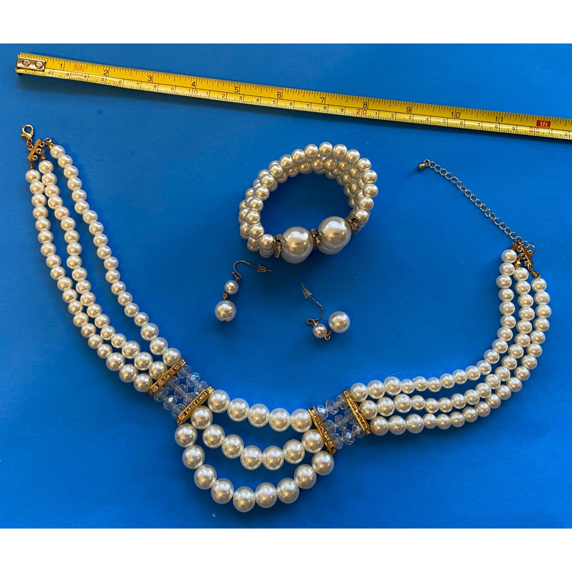 Other Faux Pearl 3pc Set W/Necklace,Bracelet&Earrings Goldtone&Cry Size ONE SIZE - 2 Thumbnail