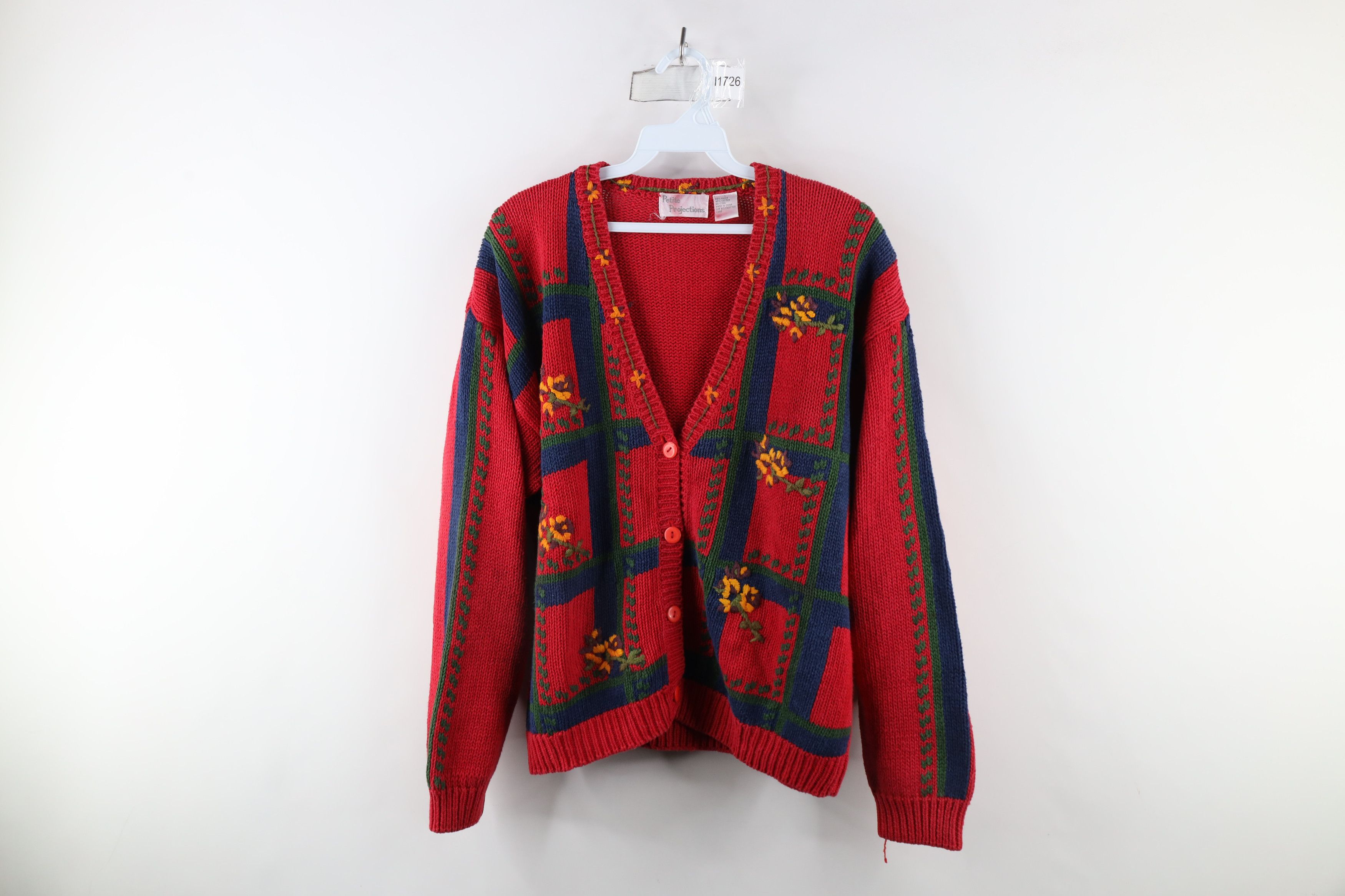 Vintage Vintage 90s Country Primitive Embroidered Cardigan Sweater Size L / US 10 / IT 46 - 1 Thumbnail