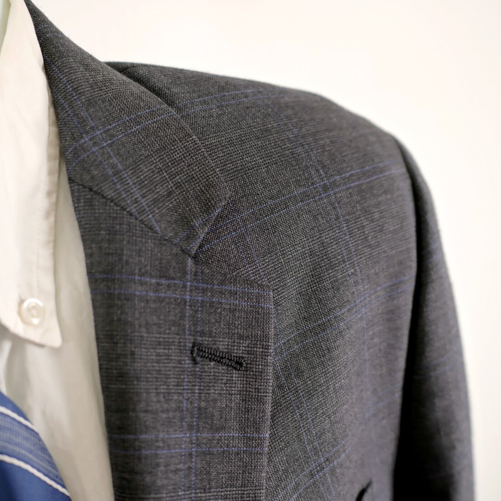 Nautica DAMAGED Nautica Wool Gray Glen Plaid W/ Blue Windowpane 2 Bu Size 42R - 2 Thumbnail