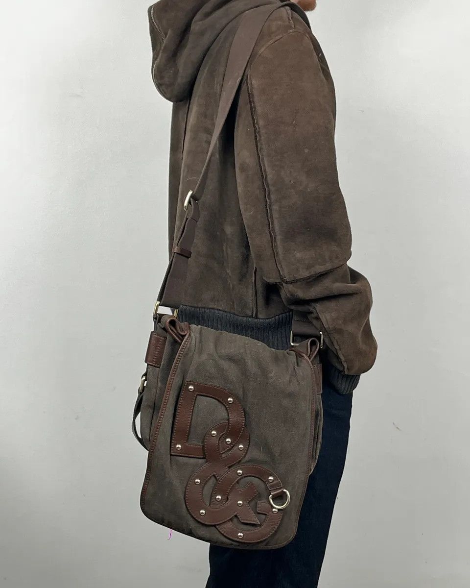 Dolce & Gabbana 2000s Dolce & Gabbana Canvas Leather Studded Shoulder Bag Size ONE SIZE - 2 Thumbnail