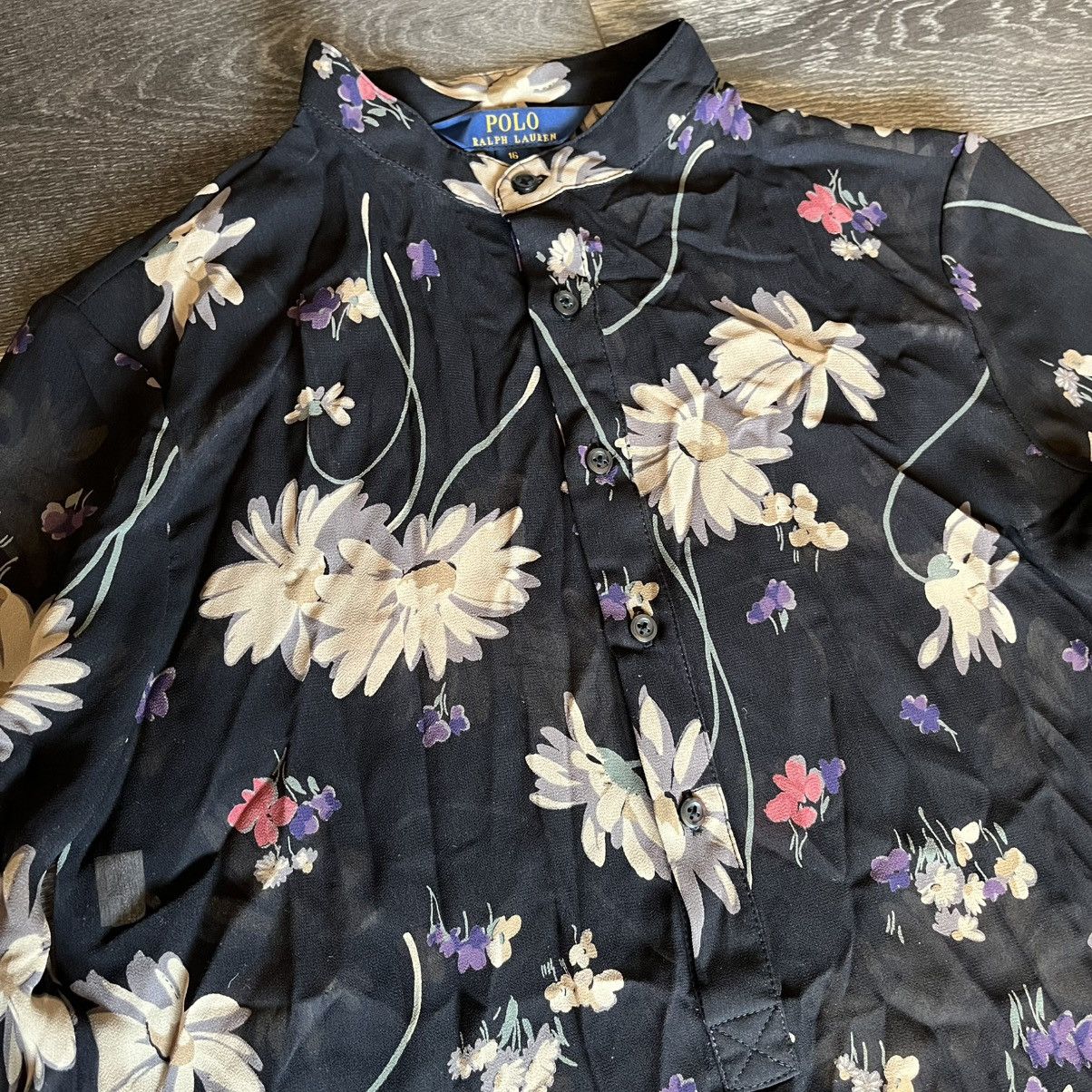 Polo Ralph Lauren Polo Ralph Lauren Black Floral Printed Chiffon Tunic Top Size XXL / US 16-18 / IT 52-54 - 3 Thumbnail