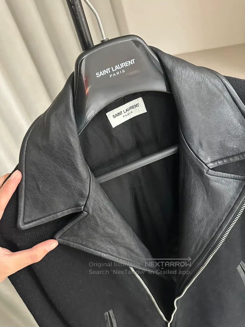 Saint Laurent Paris Saint Laurent Paris Black Wool and Leather Patched Collar Size US M / EU 48-50 / 2 - 3 Thumbnail