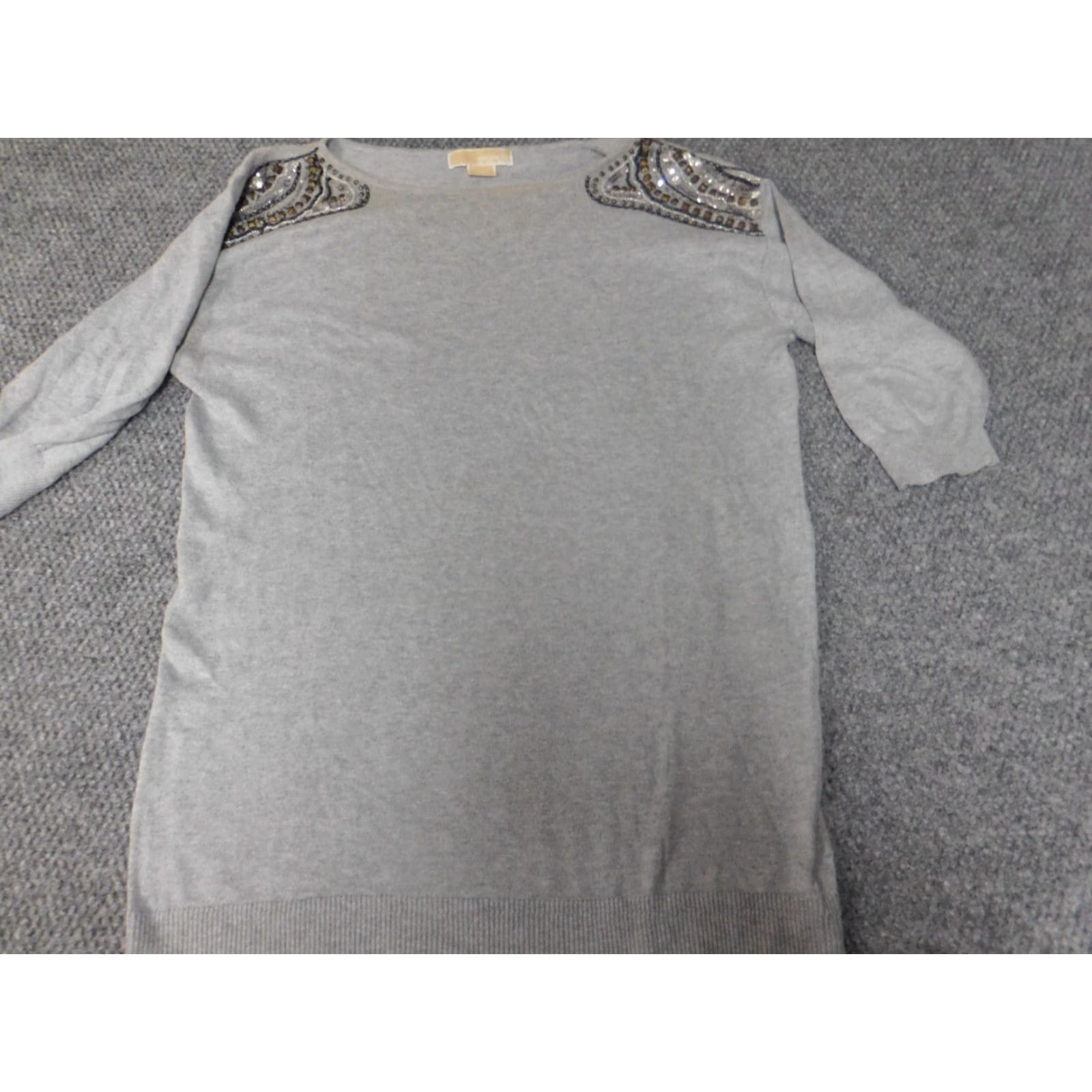 Michael Kors Michael Kors Womens Sweater M Gray Crew Neck Long Sleeve Cable-Knit Pullover Polyester Size M / US 6-8 / IT 42-44 - 3 Thumbnail