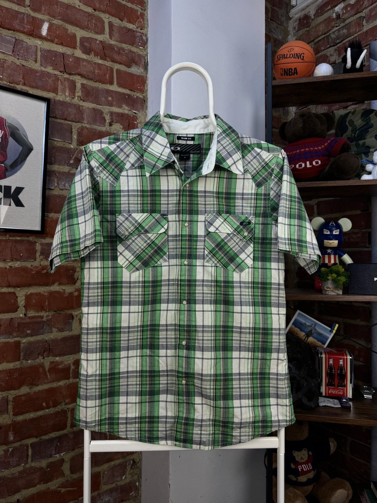 Oakley × Vintage OAKLEY Vintage Mens Short Sleeve Plaid Green Shirt Size US S / EU 44-46 / 1 - 4 Thumbnail