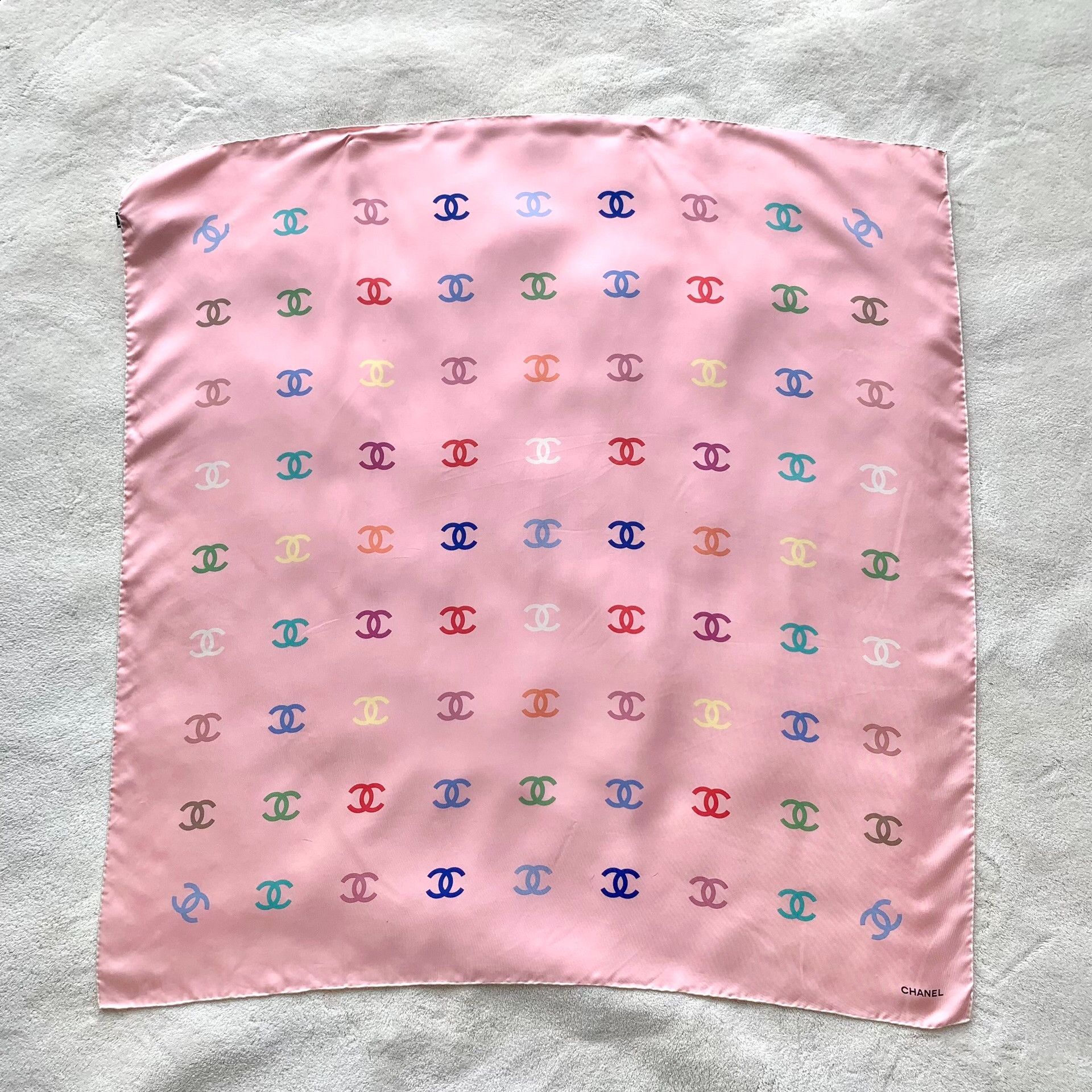 Chanel Chanel Pink Logo Print Silk Scarf 90x90cm Size ONE SIZE - 1 Thumbnail