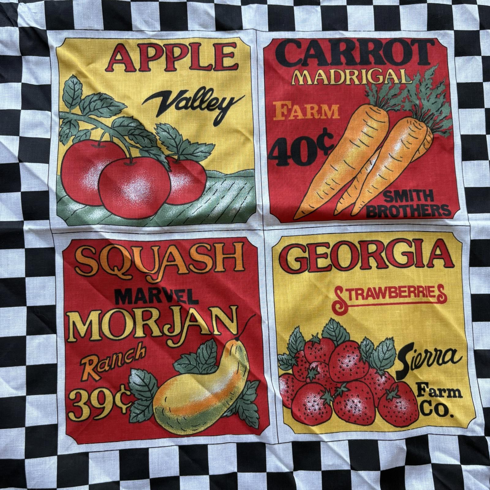 Vintage Vintage 90s Fruits Vegetables Farm Checkered Bandana Size ONE SIZE - 4 Thumbnail