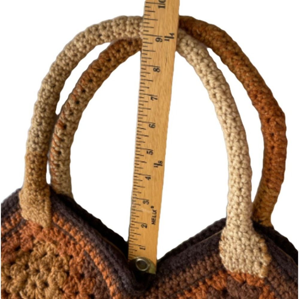 Handmade Crochet Purse Handbag Granny Square Browm Beige Lined w/ Poc Size ONE SIZE - 9 Thumbnail
