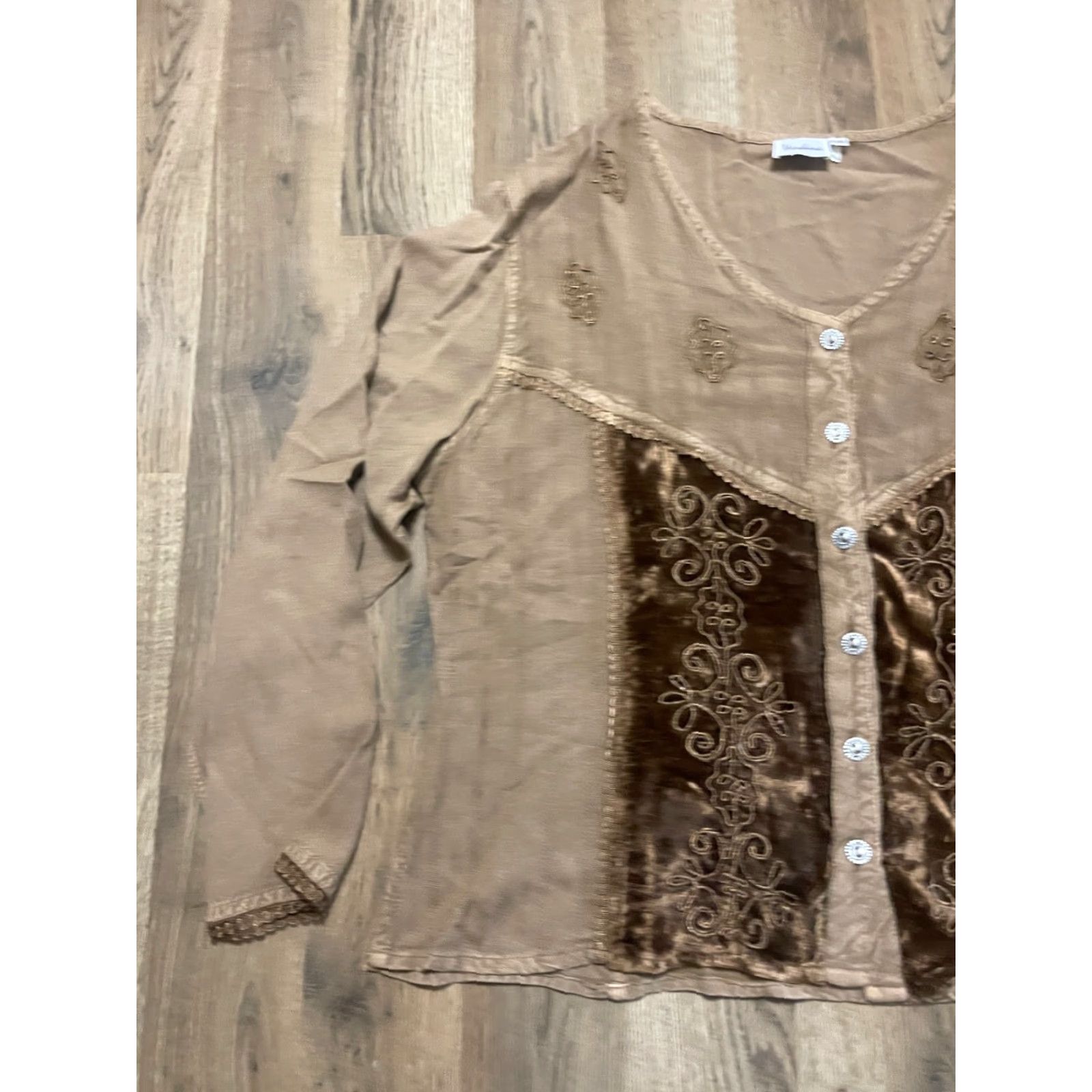 Vintage Vandana Blouse Women's L/XL Brown Long Sleeve Button Up V-neck Shirt Ladies Modern Fall Spring Summer Size L / US 10 / IT 46 - 3 Thumbnail