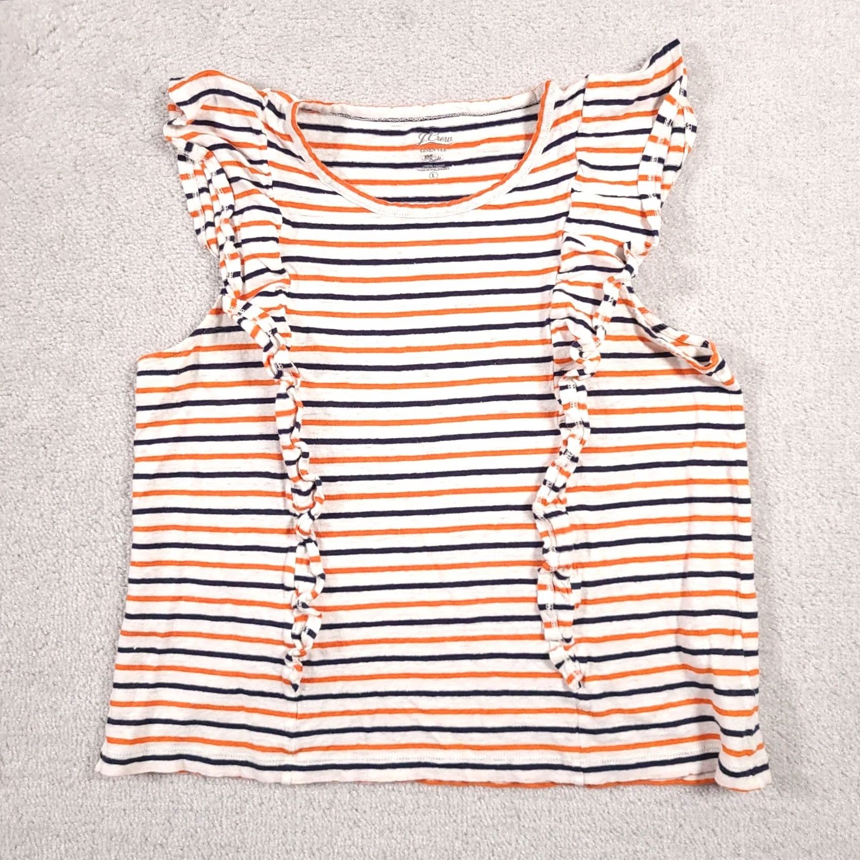 J.Crew J. Crew Linen Tee Knit Goods Tank Sleeveless Shirt Women's Large Stripe Flutter Shirt Size L / US 10 / IT 46 - 2 Thumbnail
