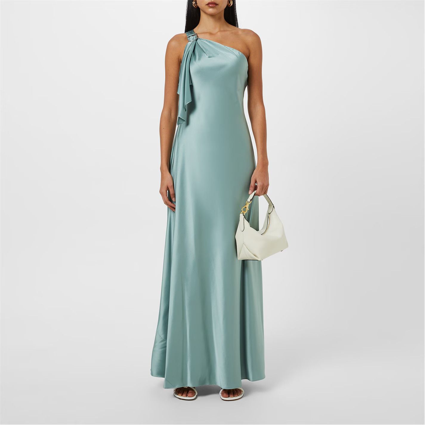 Lauren Ralph Lauren o1g2r1mq0825 Satin Charmeuse One-Shoulder Gown Soft Laurel Size L / US 10 / IT 46 - 5 Thumbnail
