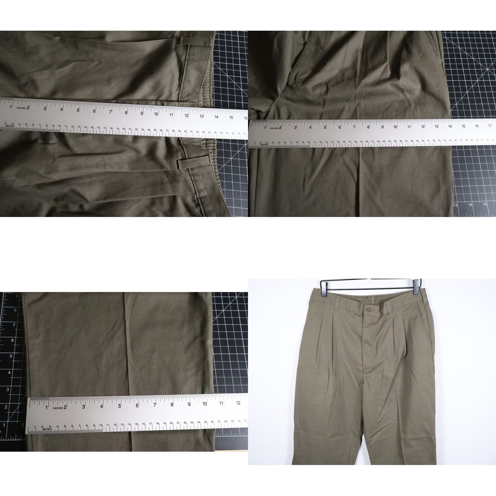 Olive VINTAGE 90s Pleated Chino Pants Mens 34 x 32 Olive Green Talon Zipper Elastic Waist Regular Rise 90s Retro Preppy Size US 34 / EU 50 - 8 Thumbnail
