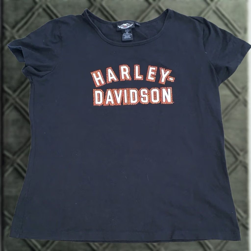 Harley Davidson Harley-Davidson T-Shirt Harley-Davidson Logo Rhinestone Short Sleeve Black XL Women Slim Regular Cotton Knit Size XL / US 12-14 / IT 48-50 - 1 Thumbnail