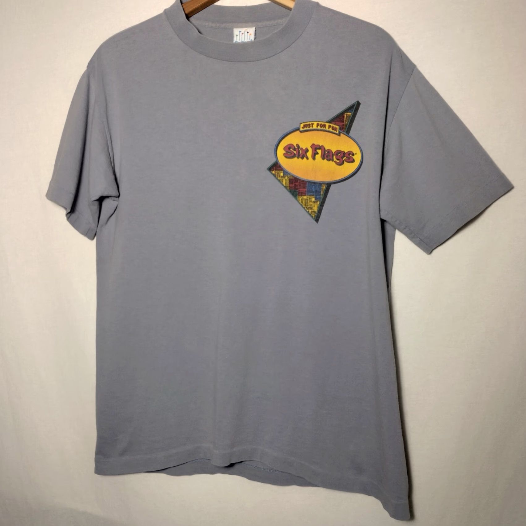 Vintage VINTAGE Six Flags Shirt S/M Blue Cotton Short Sleeve Crew Neck Regular Single Stitch Th rill Seeker Roller Coaster Respect Tradition Men T-Shirt Size US S / EU 44-46 / 1 - 3 Thumbnail