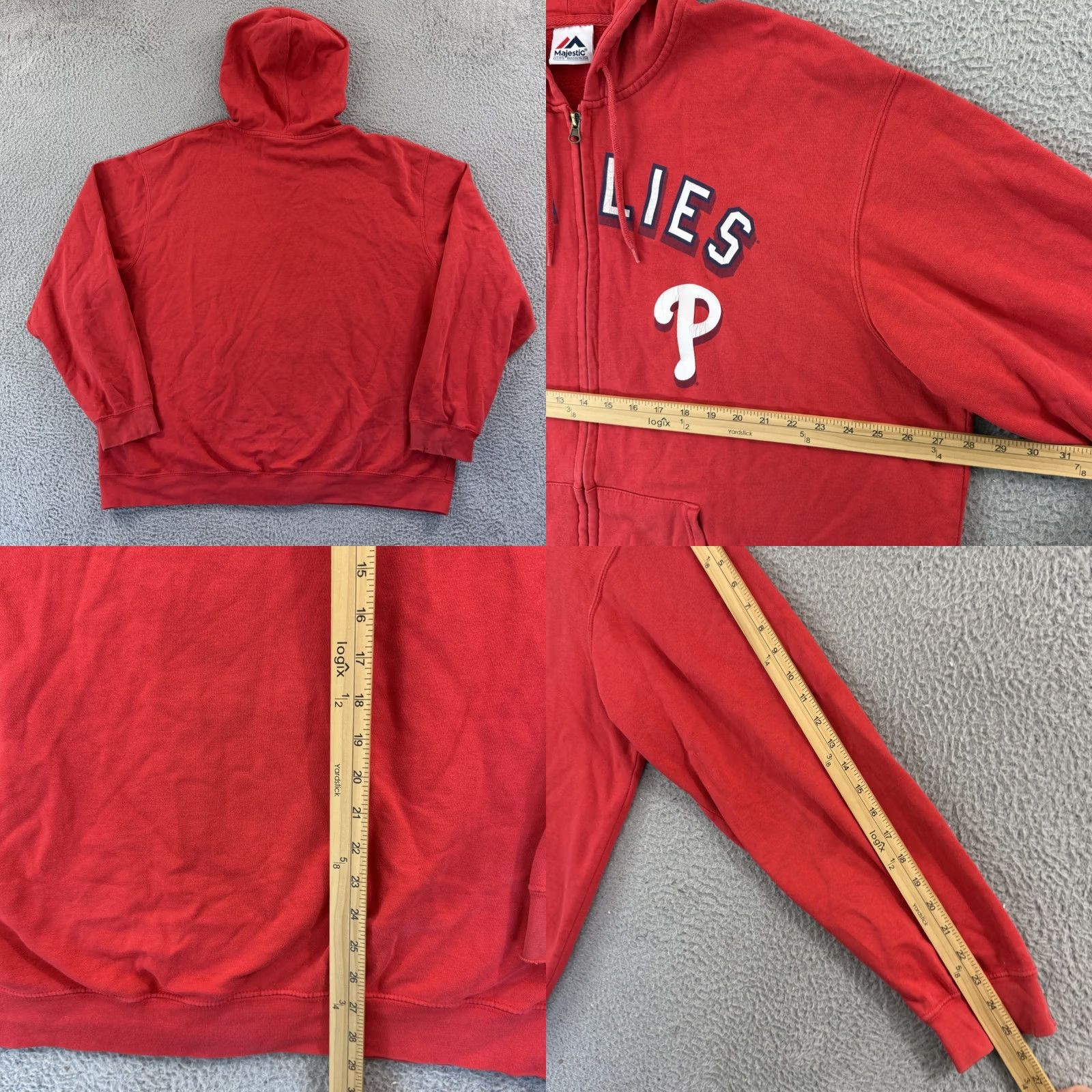 MLB VINTAGE Majestic Philadelphia Phillies Sweatshirt Hoodie Mens 2XL Red MLB Zip Hooded Crew Neck Fleece Cotton Blend Size US XXL / EU 58 / 5 - 8 Thumbnail