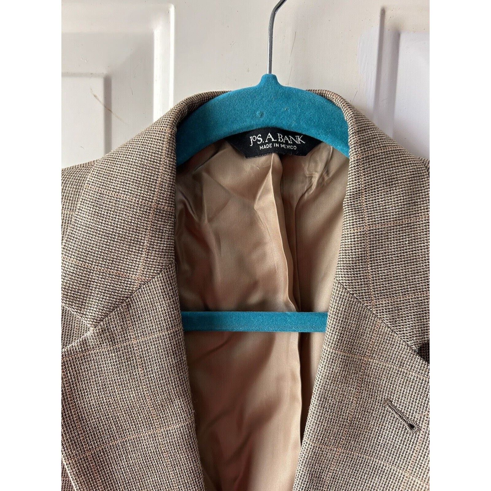 Jos. A. Bank Jos A Bank Tan Silk Wool Glen Plaid Blazer Jacket Mens 46R Size 46R - 2 Thumbnail