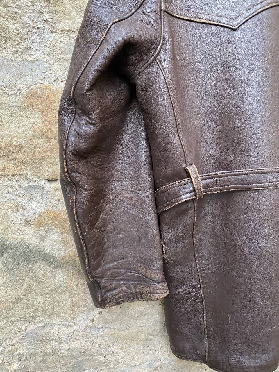 Vintage Retro 30s 40s Brown French BARNSTORMER Leather Coat Size US L / EU 52-54 / 3 - 9 Thumbnail