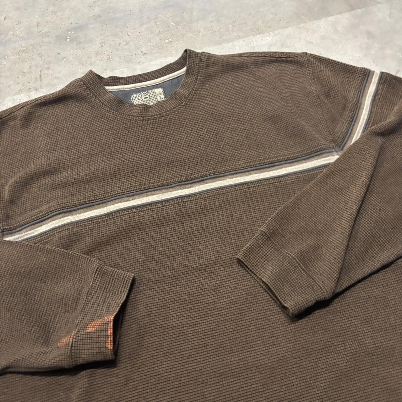 Japanese Brand × Vintage Crazy Vintage Y2K/2000s Grunge Brown Striped Skater Style Light Sweater! Size US L / EU 52-54 / 3 - 4 Thumbnail