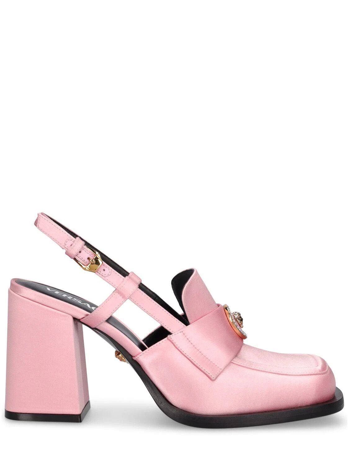 VERSACE Alia 85mm Pink Satin Slingback Pumps New