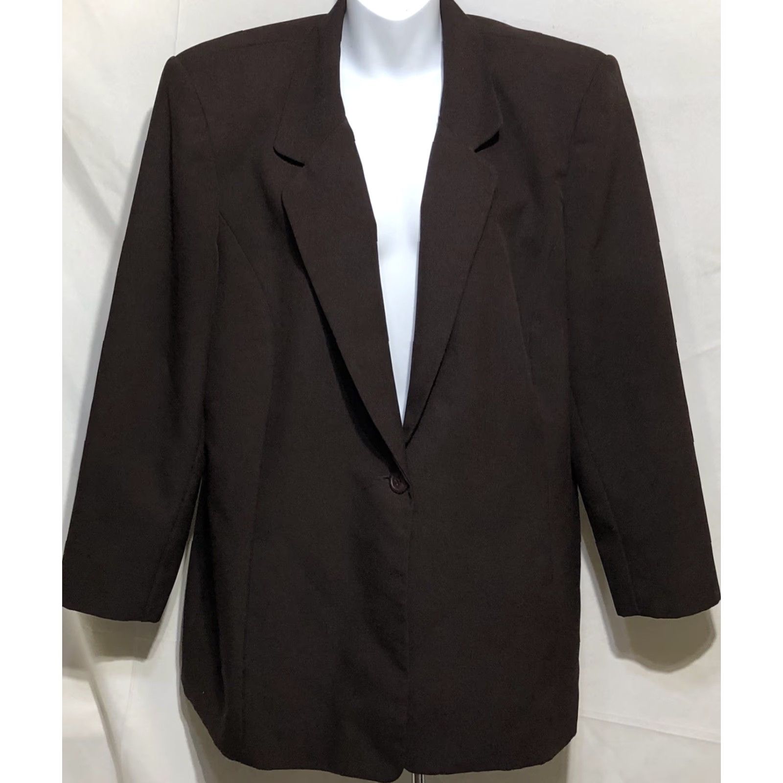 Vintage Liz Baker Blazer Jacket 18W Brown 1 Button Pockets Lined Career Office Work Blazer Womens 18W Brown Jacket Size XXL / US 16-18 / IT 52-54 - 6 Thumbnail