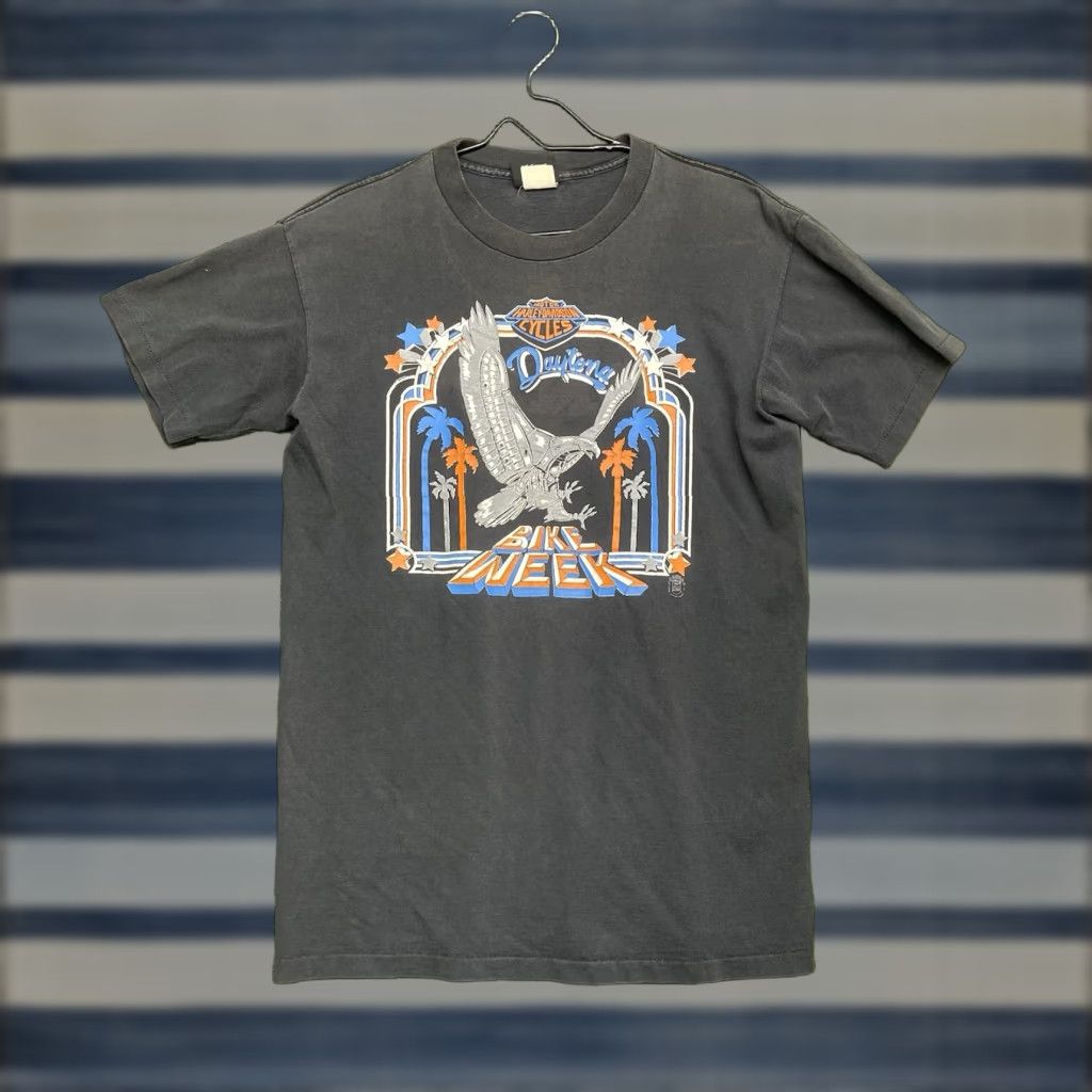 Harley Davidson VINTAGE Harley-Davidson Daytona Bike Week T-Shirt Eagle 80s 90s 3D Black L Mens Short Sleeve Crew Neck Graphic Print Size US L / EU 52-54 / 3 - 1 Thumbnail