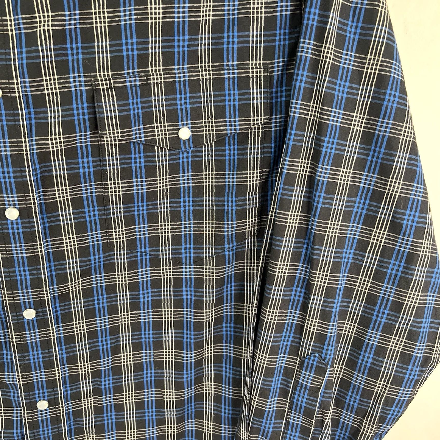 Wrangler VINTAGE Wrangler Pearl Snap Check Shirt Mens XL Blue/Black Long Sleeve Size US XL / EU 56 / 4 - 4 Thumbnail