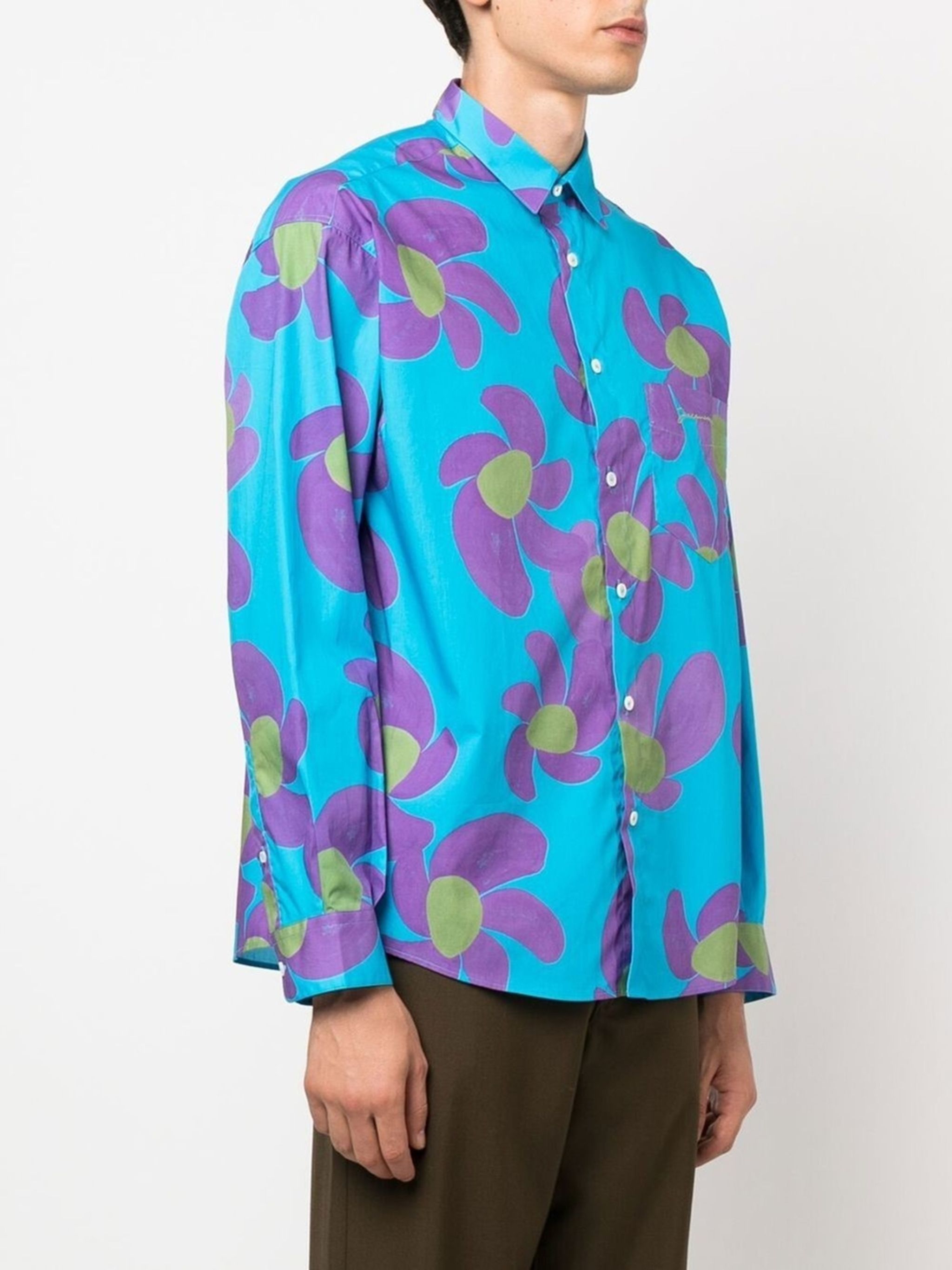 Jacquemus Blue Simon Floral Embroidered Logo Shirt Size US S / EU 44-46 / 1 - 2 Thumbnail