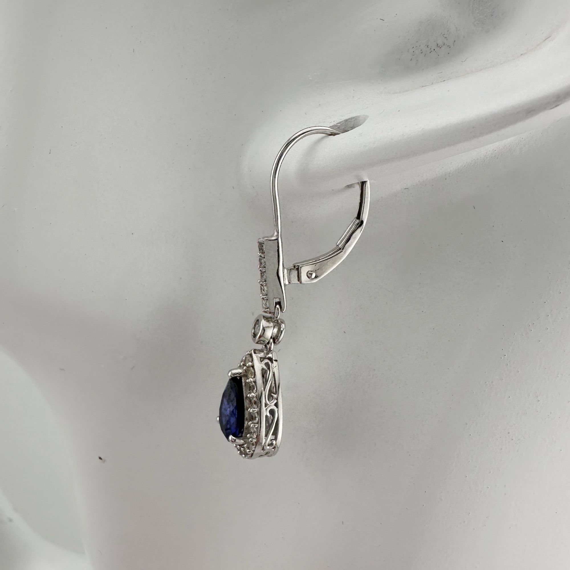 Other Blue and White Sapphire Tear Drop Earrings in Sterling Silve Size ONE SIZE - 4 Thumbnail
