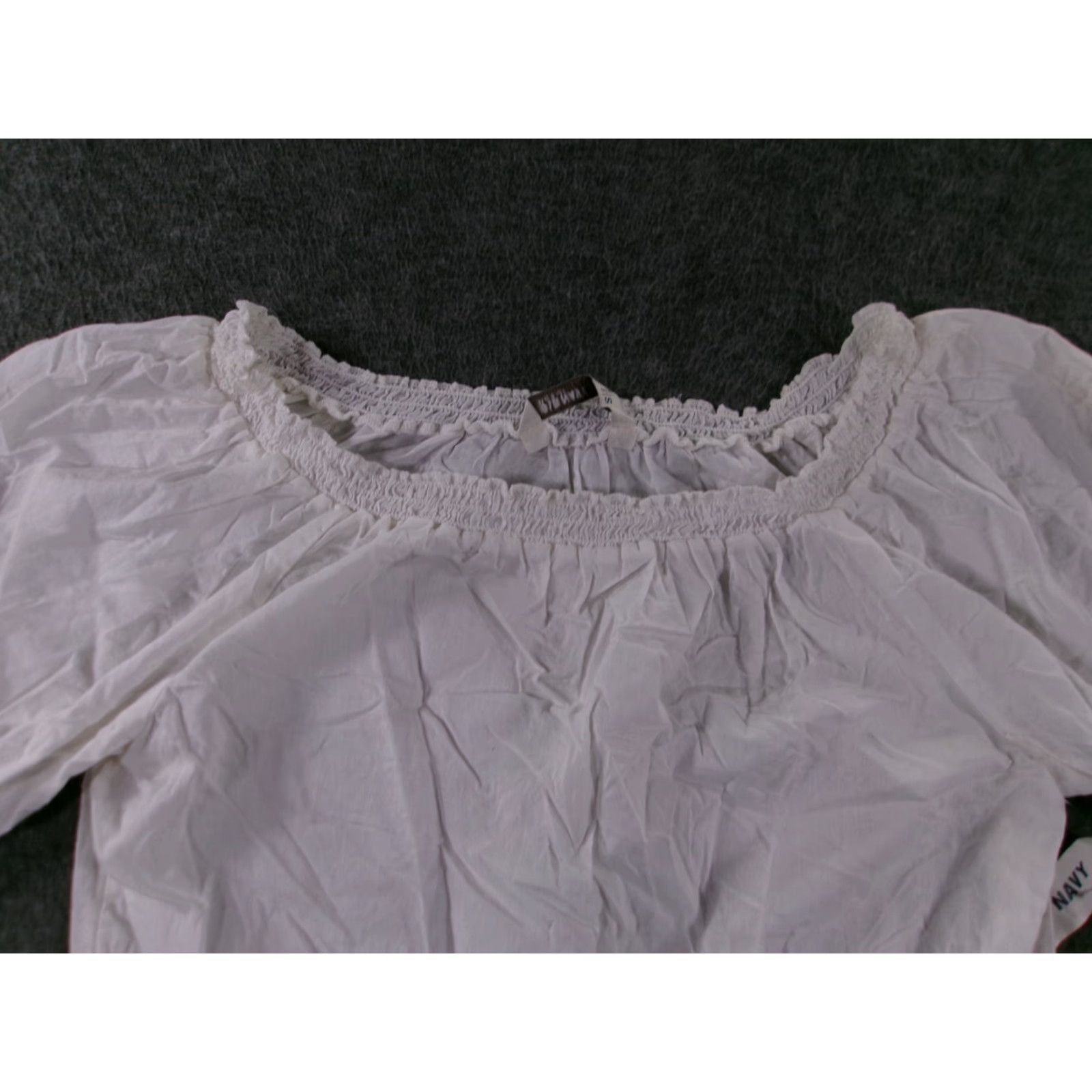 Old Navy Old Navy Blouse Women's Shirt Short Sleeve White Bohemian Peasant Round Neck Regular Fit Cotton 100% Basic Casual Workwear Top S Size S / US 4 / IT 40 - 2 Thumbnail
