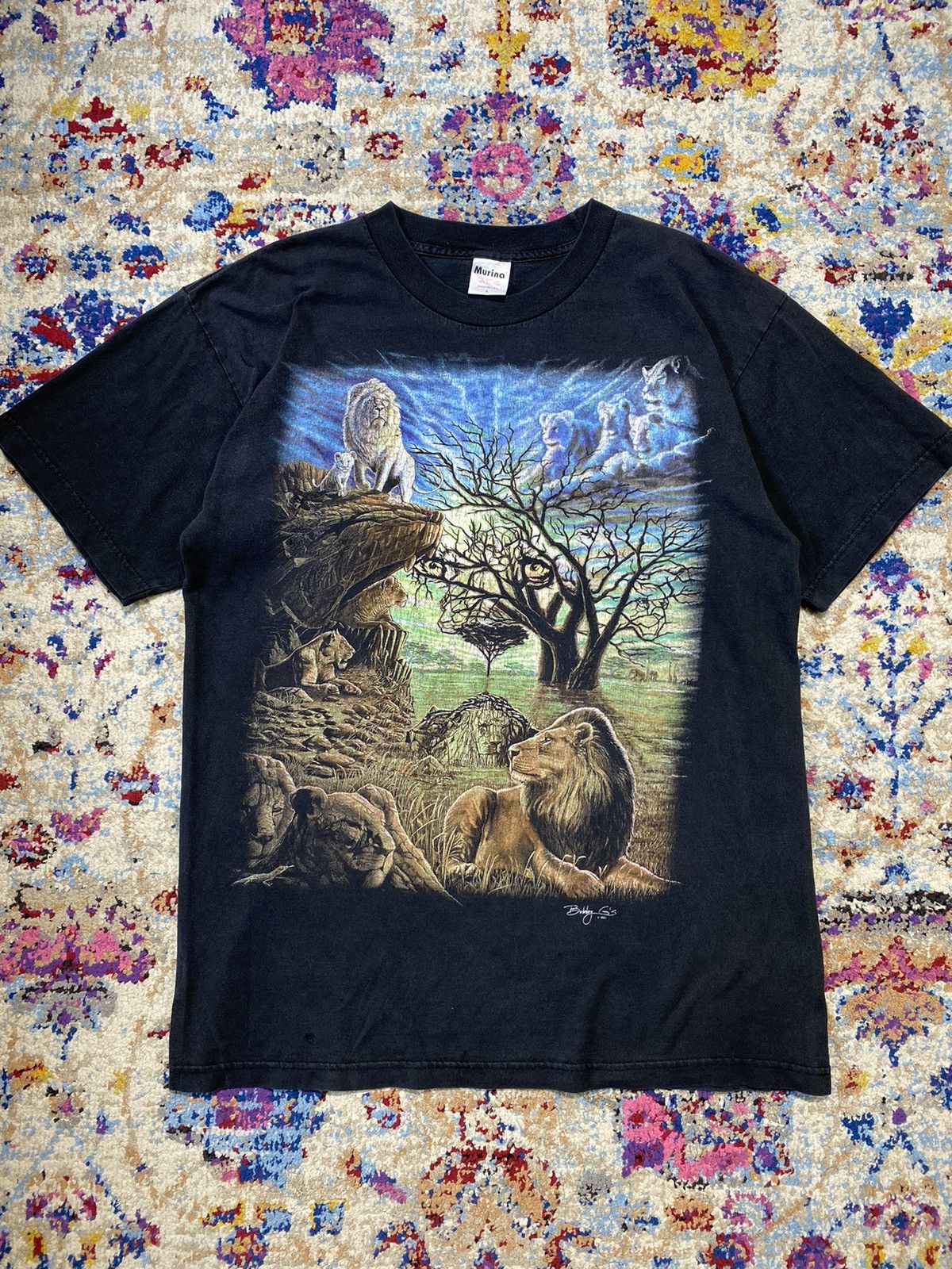Vintage 1997 Bobby G Lion Savannah Safari Psychedelic T Shirt Size US L / EU 52-54 / 3 - 1 Thumbnail